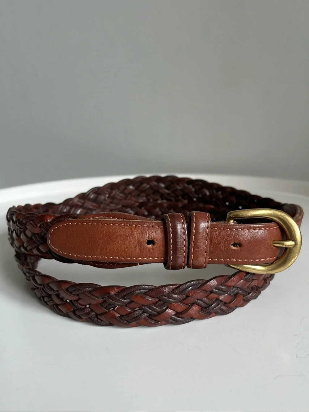 Vintage COACH Brown Belt 3850 British Tan Woven Leather Braided 40
